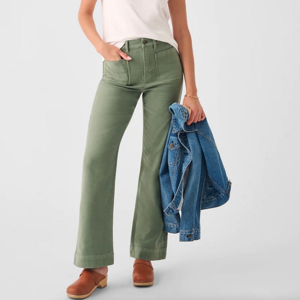 Faherty Olive Green Flare & Wide Leg Jeans